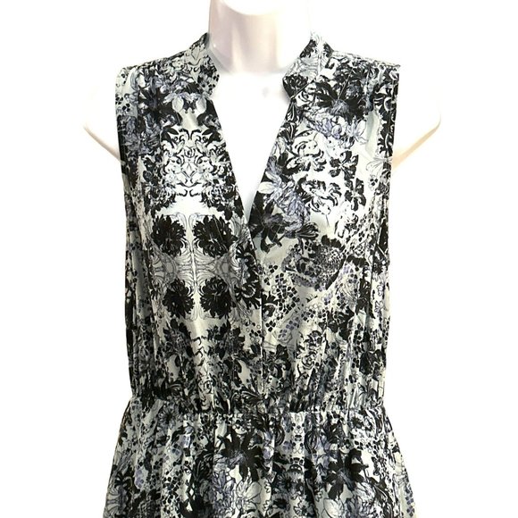 Rebecca Taylor Women's Blue Floral Printed Sleeveless 100% Silk Dress Size 4 - Picture 3 of 6